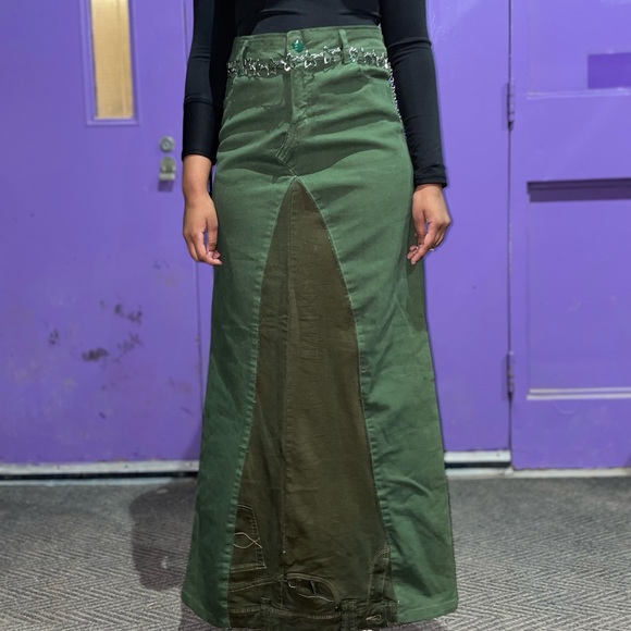 Vanilla | Reconstructed Maxi Green denim Skirt - Picture 1 of 3